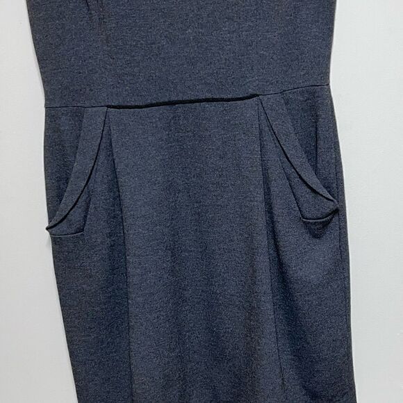 Lafayette 148 Sheath Knit Dress Charcoal Pockets Cap Sleeves Stretch Womens 10 - Picture 4 of 7